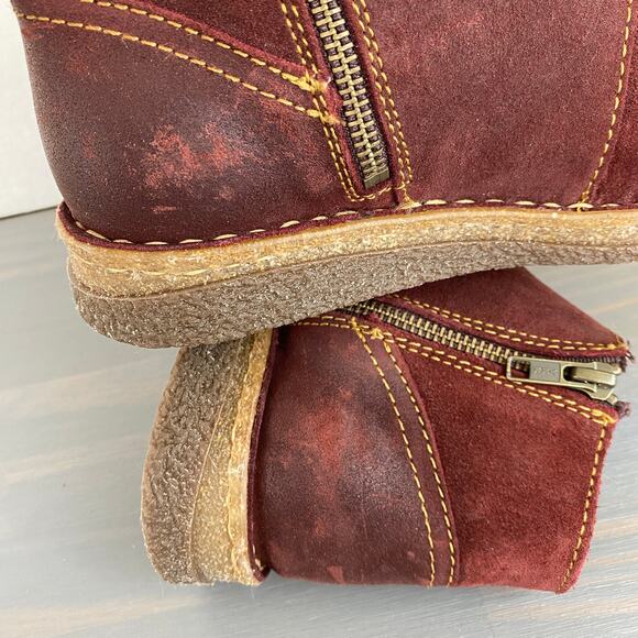 Born Tora Booties Ankle Boots Women Size 7.5M Red Suede Leather Bohemian Comfort - Picture 7 of 10